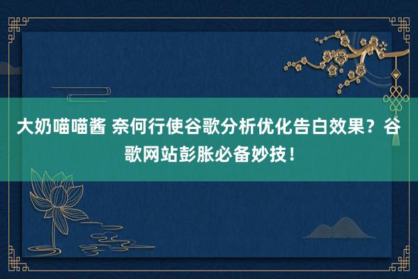 大奶喵喵酱 奈何行使谷歌分析优化告白效果？谷歌网站彭胀必备妙技！