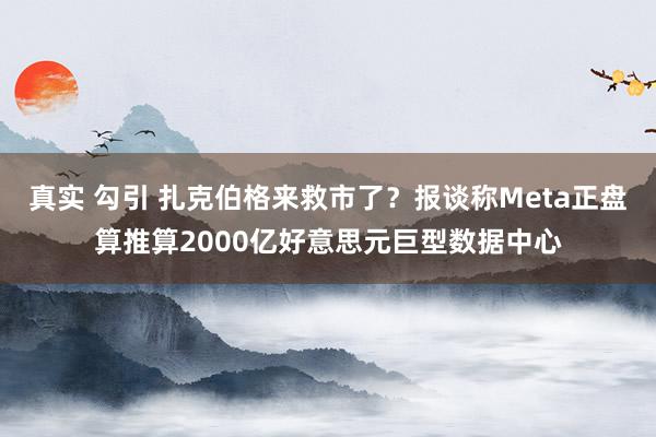 真实 勾引 扎克伯格来救市了？报谈称Meta正盘算推算2000亿好意思元巨型数据中心